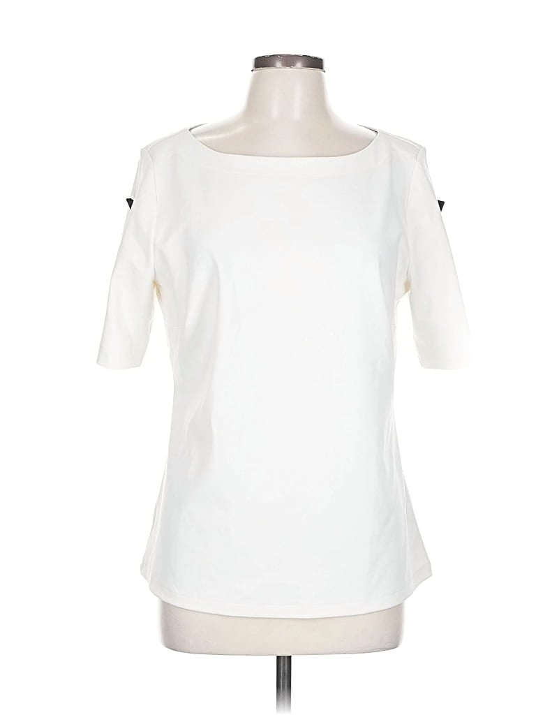 Pre-owned Ann Taylor Short Sleeve Top Ivory Cold Shoulder Neckline Tops In White