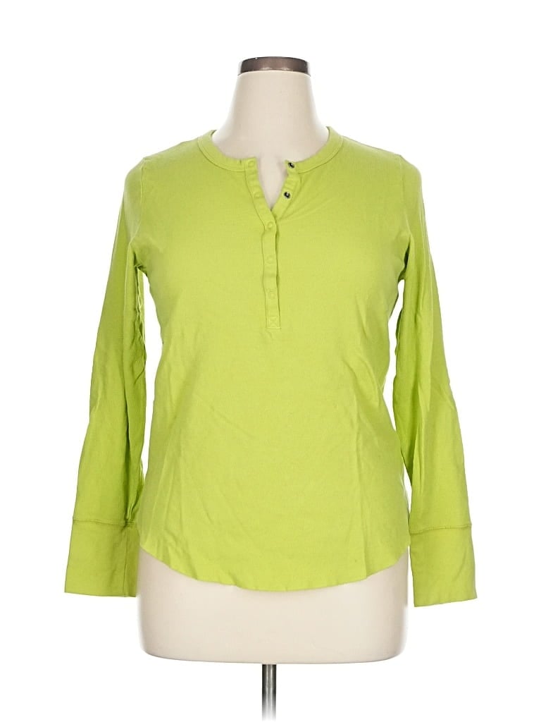 Pre-owned Aerie Long Sleeve Henley Shirt In Green