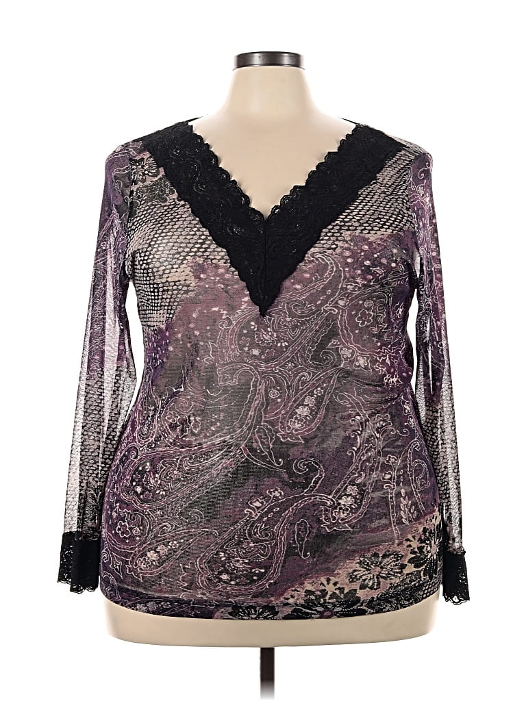 Pre-owned Karen Kane Long Sleeve Blouse In Purple