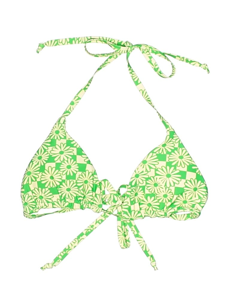 Pre-owned Unbranded Swimsuit Top Green Print Pattern Swimwear