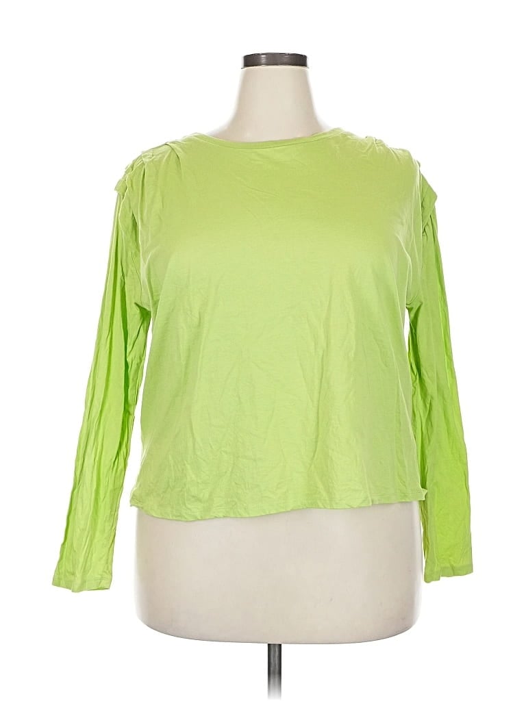 Pre-owned Bar Iii Long Sleeve Top Green Cold Shoulder Neckline Tops