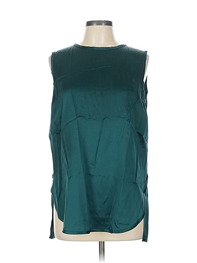 Pre-owned Vince Sleeveless Silk Top Teal High Neck Tops In Blue