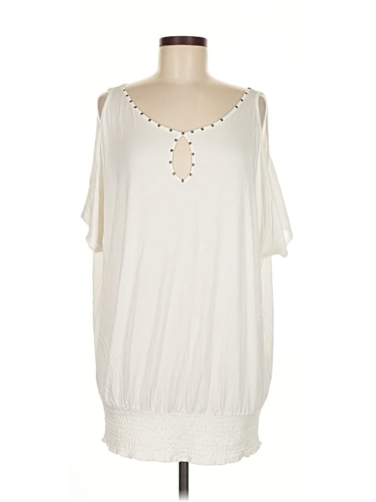 Pre-owned Lascana For Venus Short Sleeve Top Ivory Cold Shoulder Neckline Tops In White