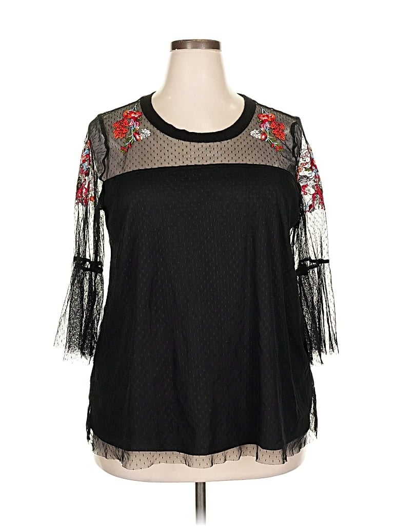 Pre-owned Torrid 3/4 Sleeve Blouse In Black