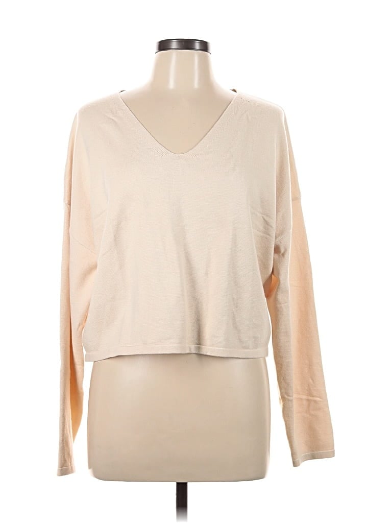 Pre-owned Lillusory Long Sleeve Top Tan V Neck Tops In Brown