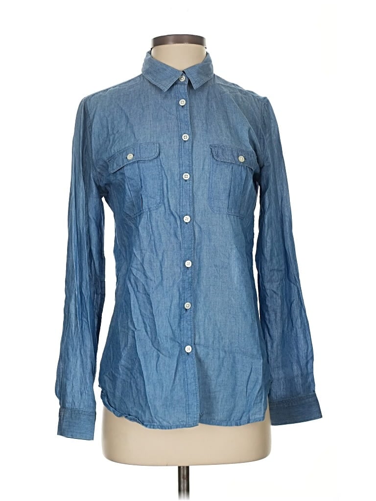 Pre-owned Ann Taylor Loft Long Sleeve Button Down Shirt In Blue