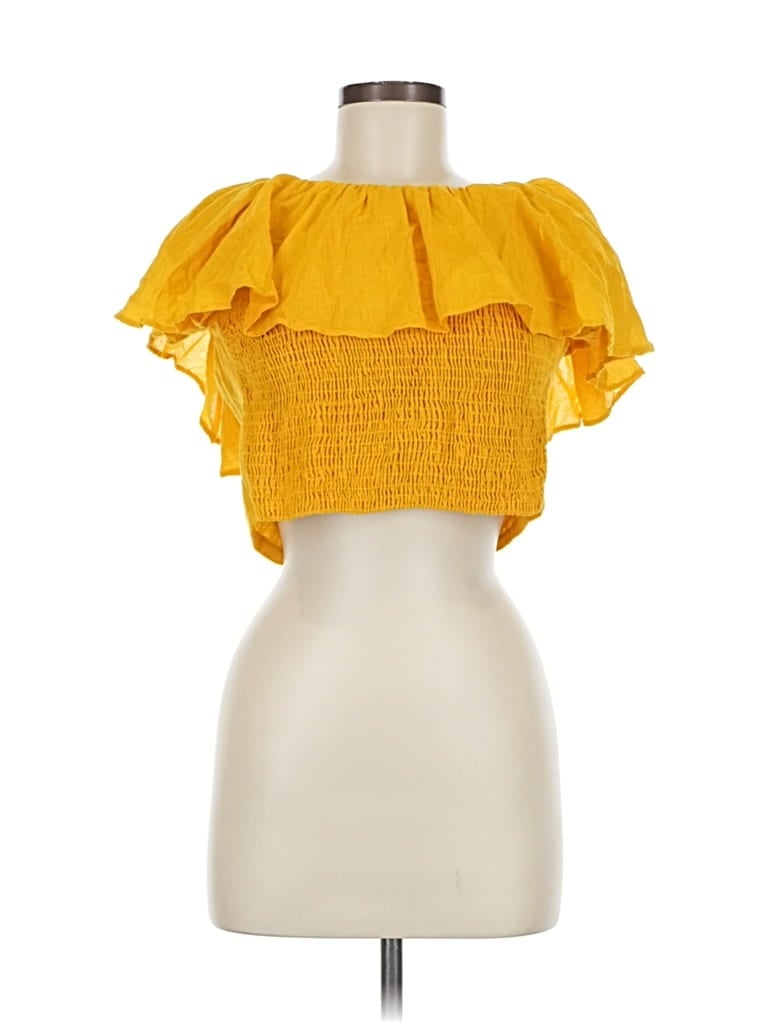 Pre-owned Jen's Pirate Booty Short Sleeve Top Yellow Strapless Neckline Tops