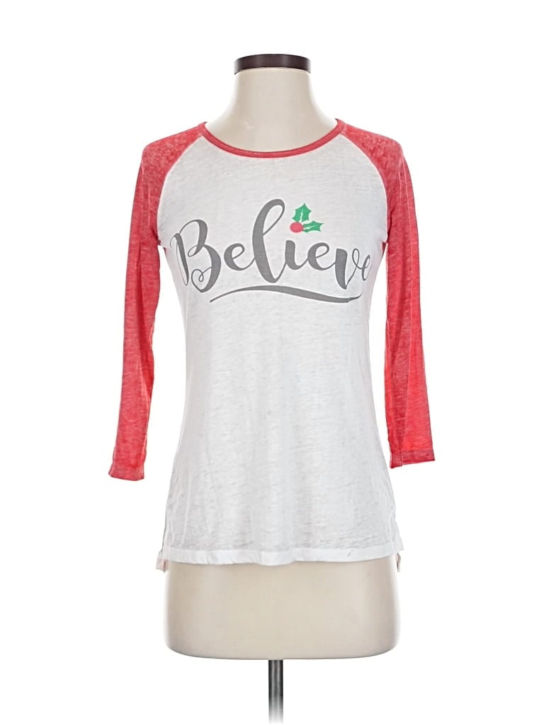 Pre-owned Zoe+liv 3/4 Sleeve Top Silver Crew Neck Tops