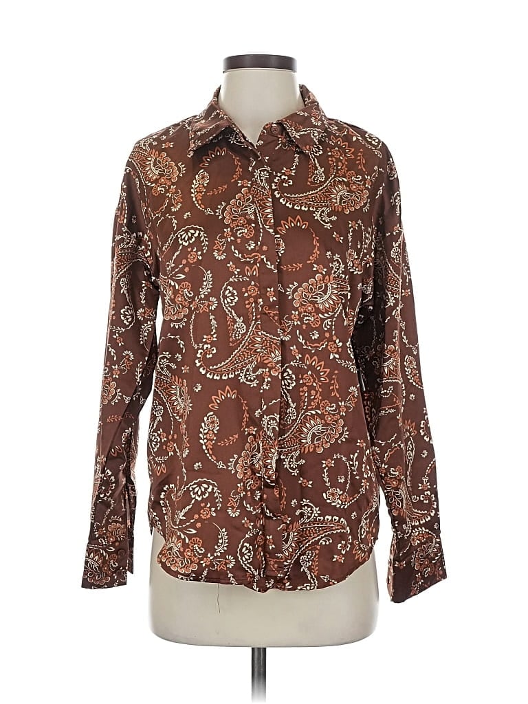Pre-owned West Of Melrose Long Sleeve Button Down Shirt In Brown