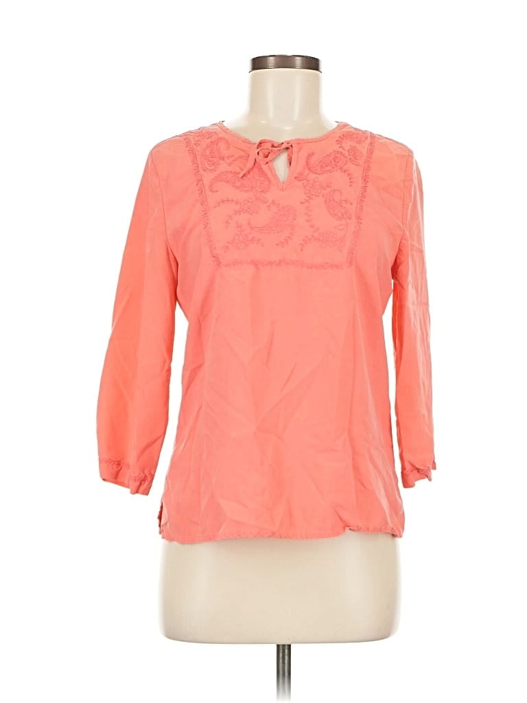 Pre-owned Mercer & Madison 3/4 Sleeve Silk Top Orange Keyhole Neckline Tops