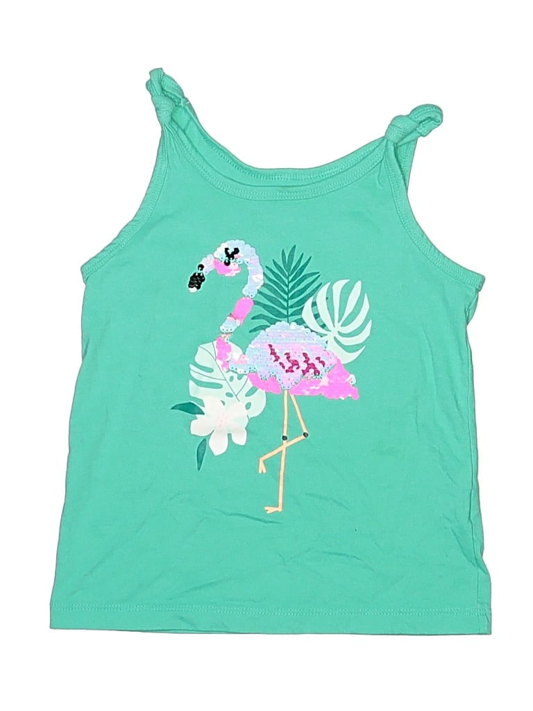 Pre-owned Cat & Jack Kids' Tank Top Green One Shoulder Neckline Tops