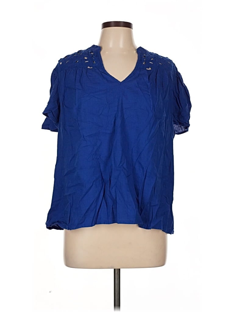 Pre-owned Knox Rose Short Sleeve Blouse In Blue