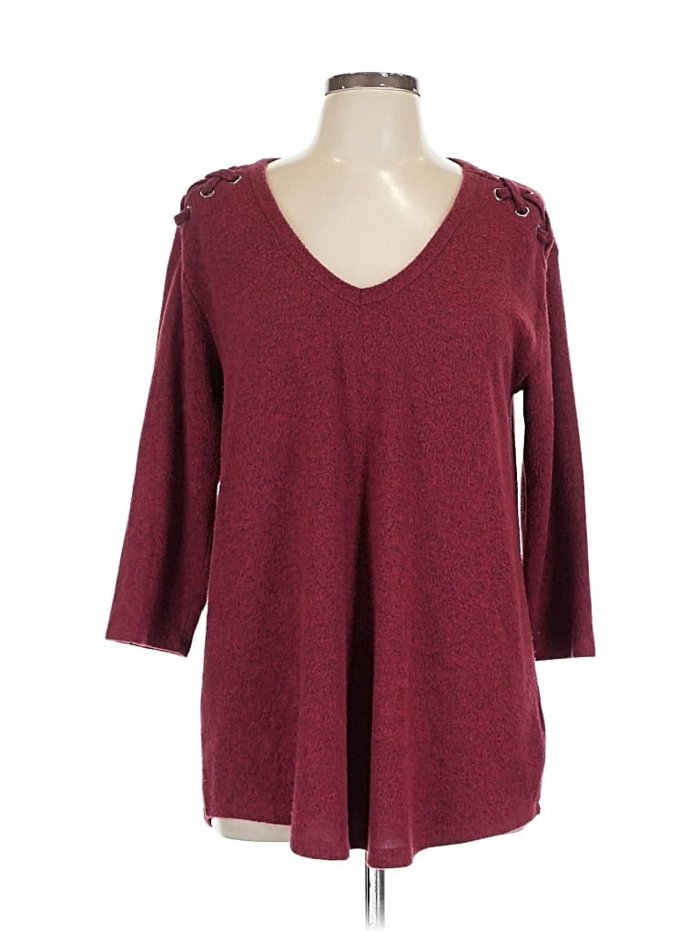 Pre-owned Torrid 3/4 Sleeve Top Burgundy V Neck Tops