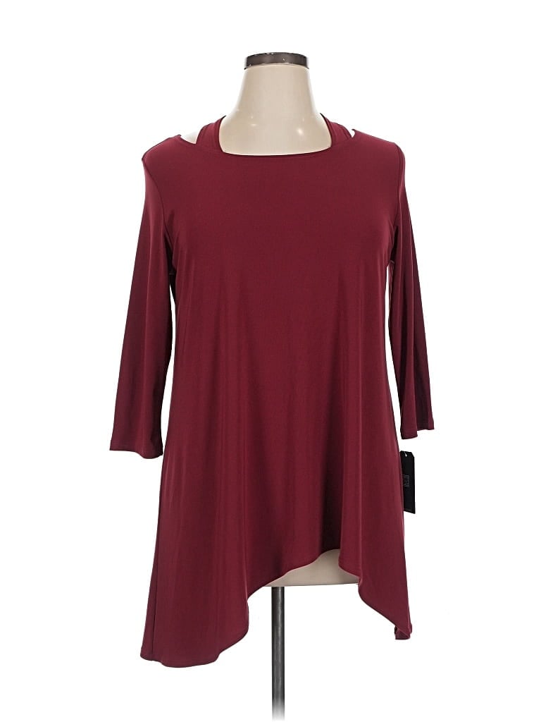 Pre-owned Clara Sun Woo 3/4 Sleeve Top Burgundy Keyhole Neckline Tops
