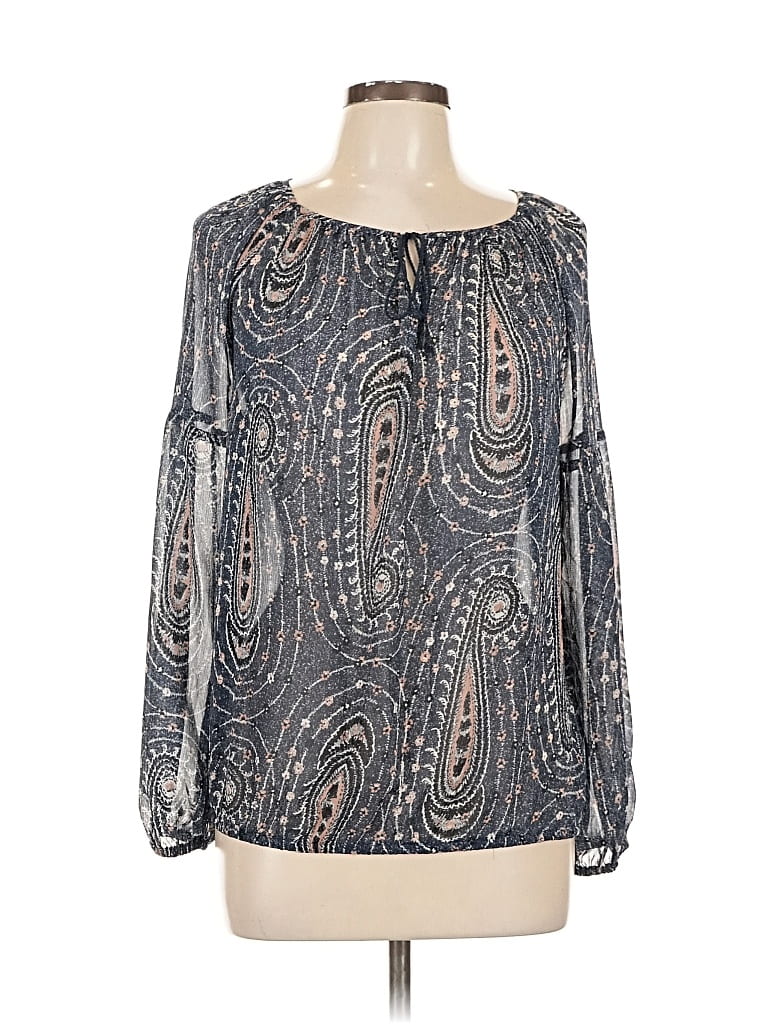 Pre-owned Lucky Brand Long Sleeve Blouse In Gray