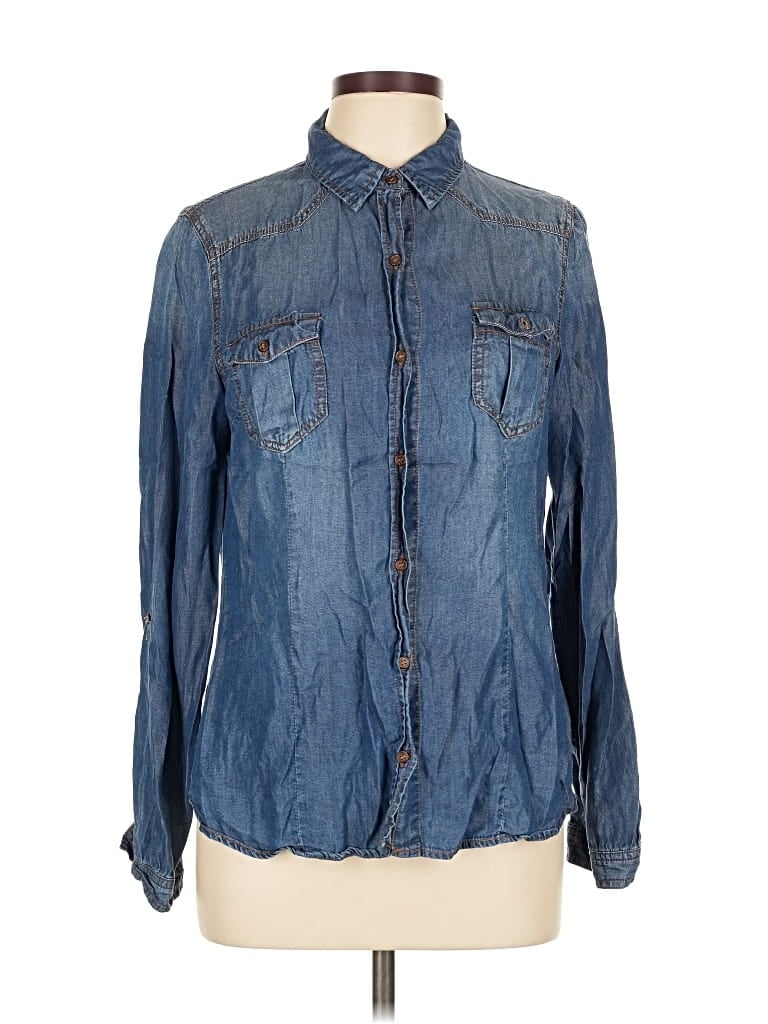 Pre-owned Black Label By C'est Toi Long Sleeve Button Down Shirt In Blue