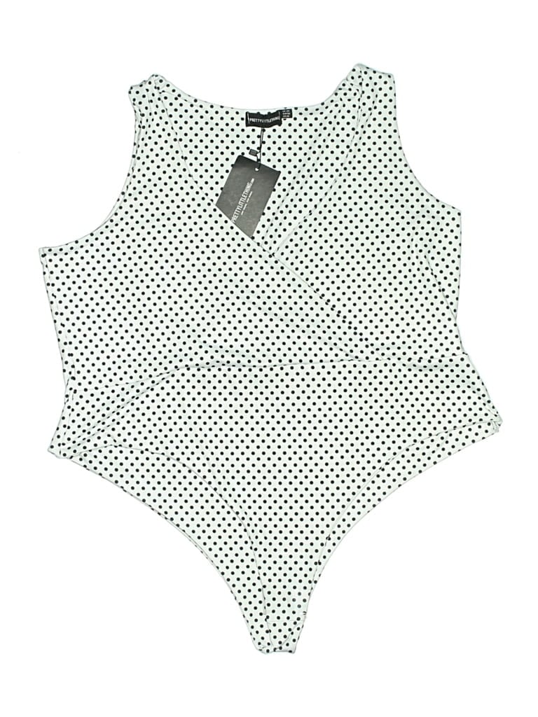 Prettylittlething Swimsuit Top White Polka Dots Pattern Swimwear In White