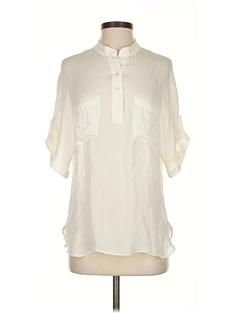 HAUTE HIPPIE Pre-owned Short Sleeve Silk Top Ivory Keyhole Neckline Tops In White