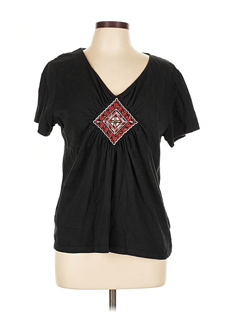 Pre-owned Erika Short Sleeve Top Black V Neck Tops