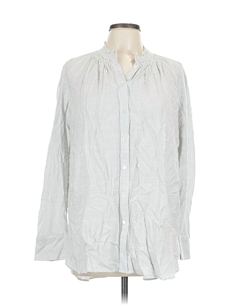 Pre-owned Ann Taylor Loft Long Sleeve Button Down Shirt In Silver