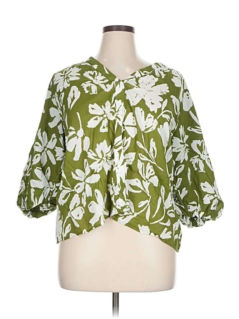 Pre-owned Sonoma Goods For Life 3/4 Sleeve Blouse In Green