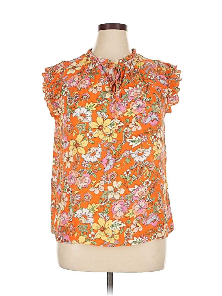 Pre-owned Status By Chenault Short Sleeve Blouse In Orange