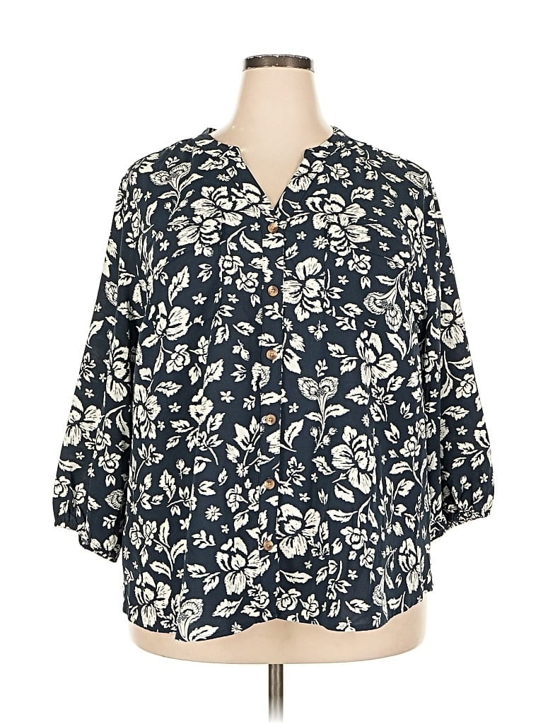 Pre-owned Croft & Barrow 3/4 Sleeve Blouse In Blue