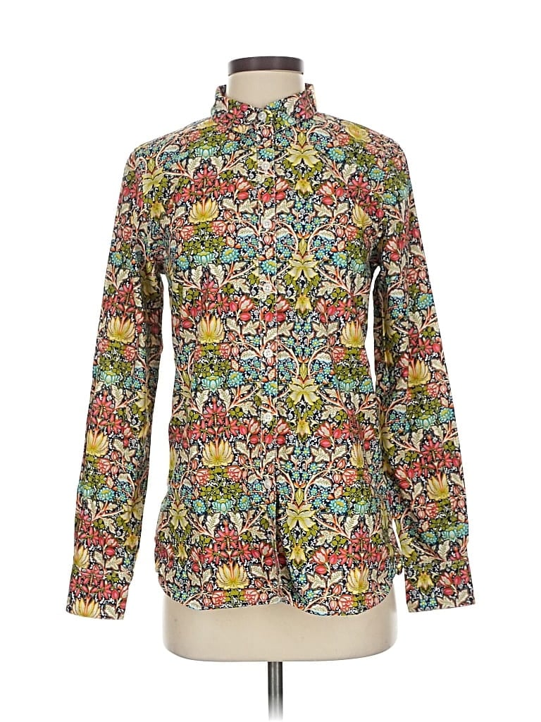 Pre-owned Garnet Hill Long Sleeve Blouse In Green