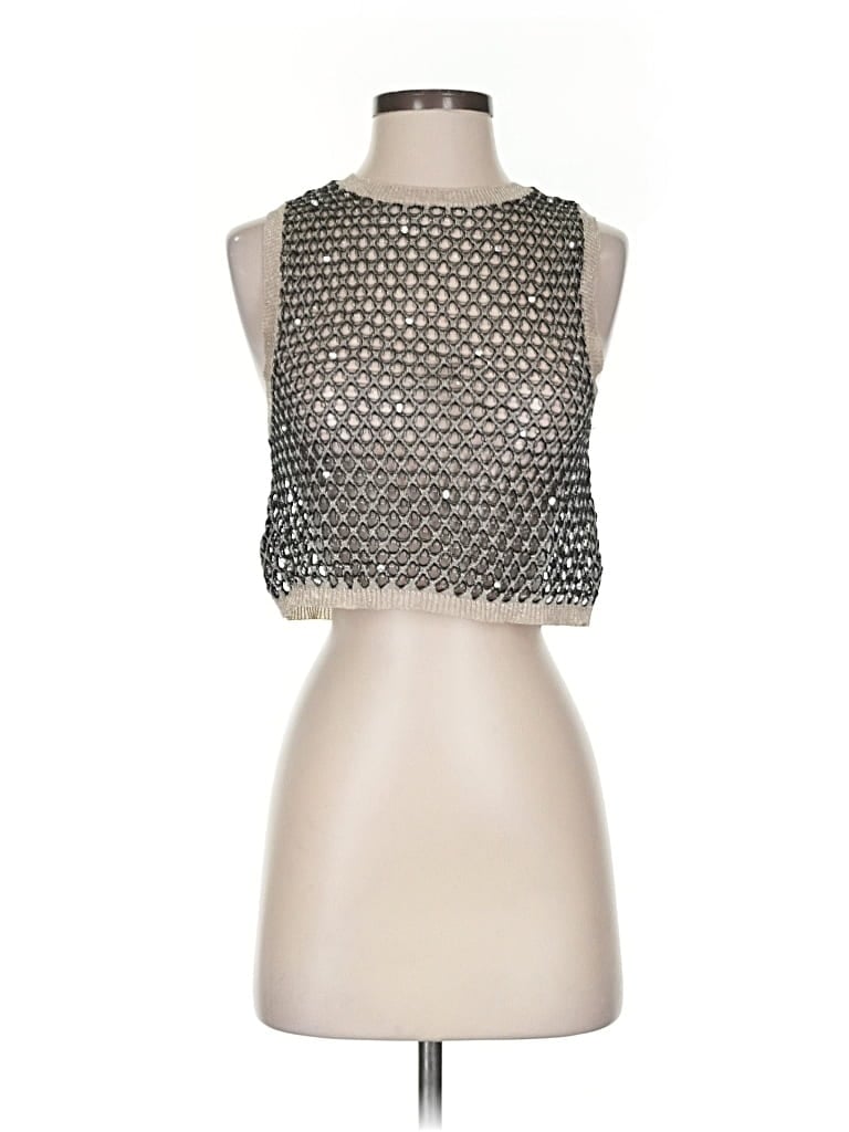 Pre-owned Mng Sleeveless Top Silver Strapless Neckline Tops