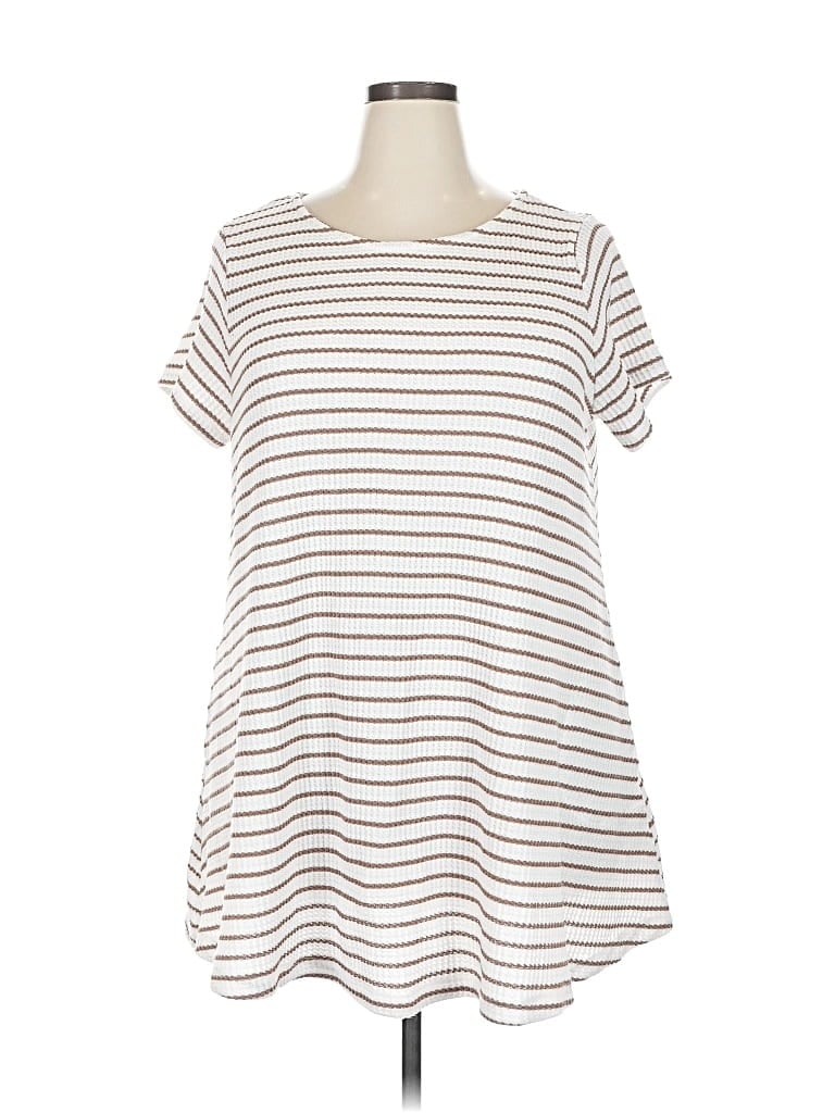 Pre-owned Attitudes By Renee Short Sleeve Top Ivory Boatneck Tops In White