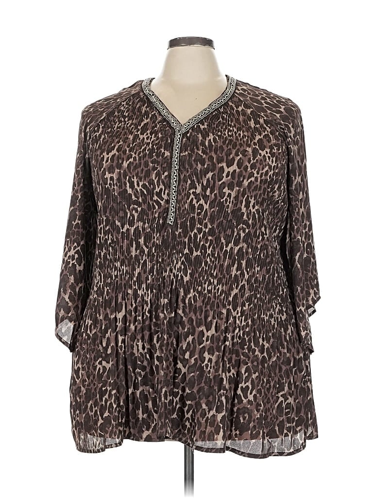 Pre-owned Catherines 3/4 Sleeve Blouse In Brown
