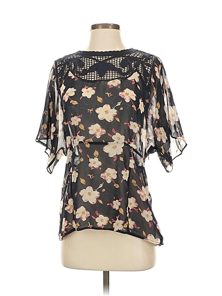 Pre-owned Meadow Rue Short Sleeve Blouse In Black