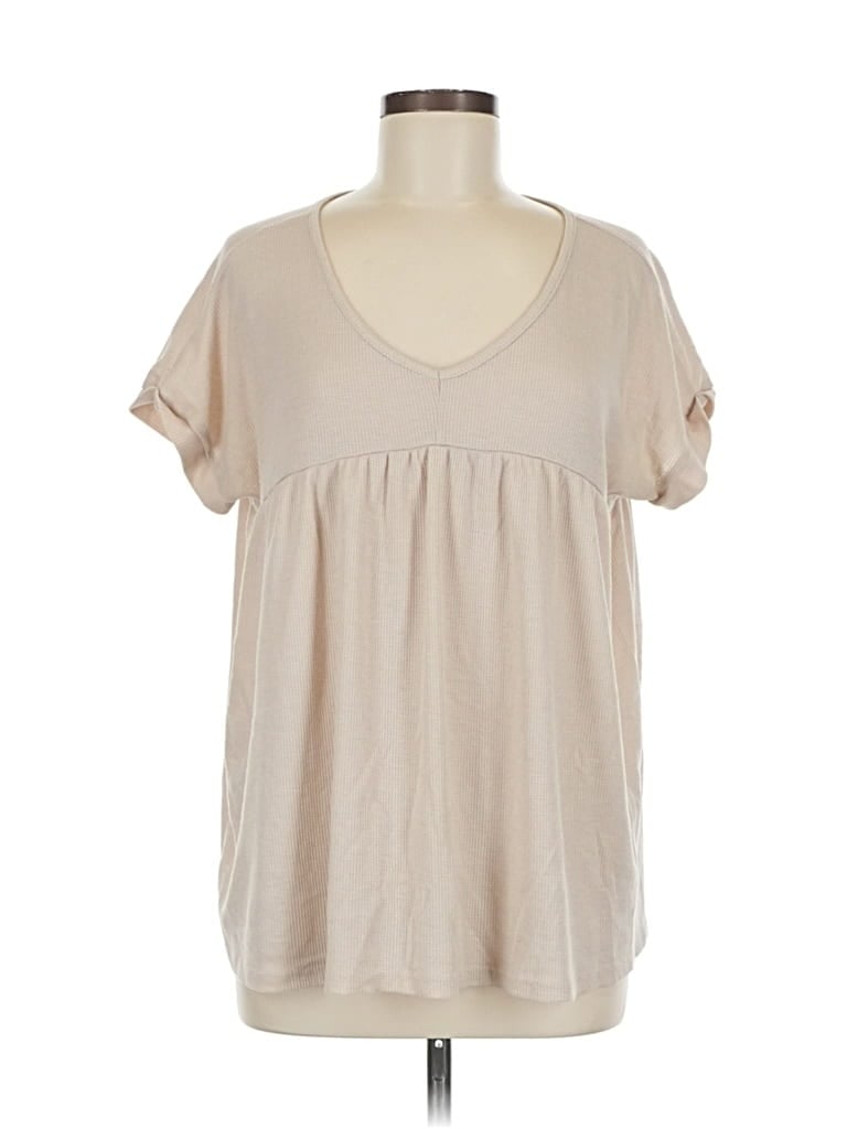 Pre-owned Geegee Short Sleeve Top Tan V Neck Tops In Brown