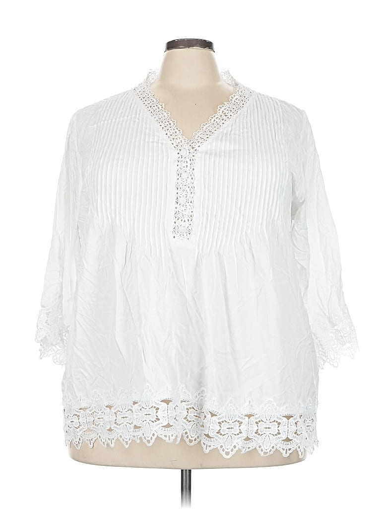 Pre-owned Chelsea & Theodore 3/4 Sleeve Blouse In White