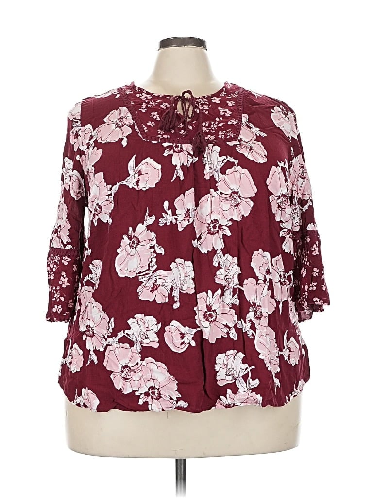 Pre-owned Catherines 3/4 Sleeve Blouse In Burgundy