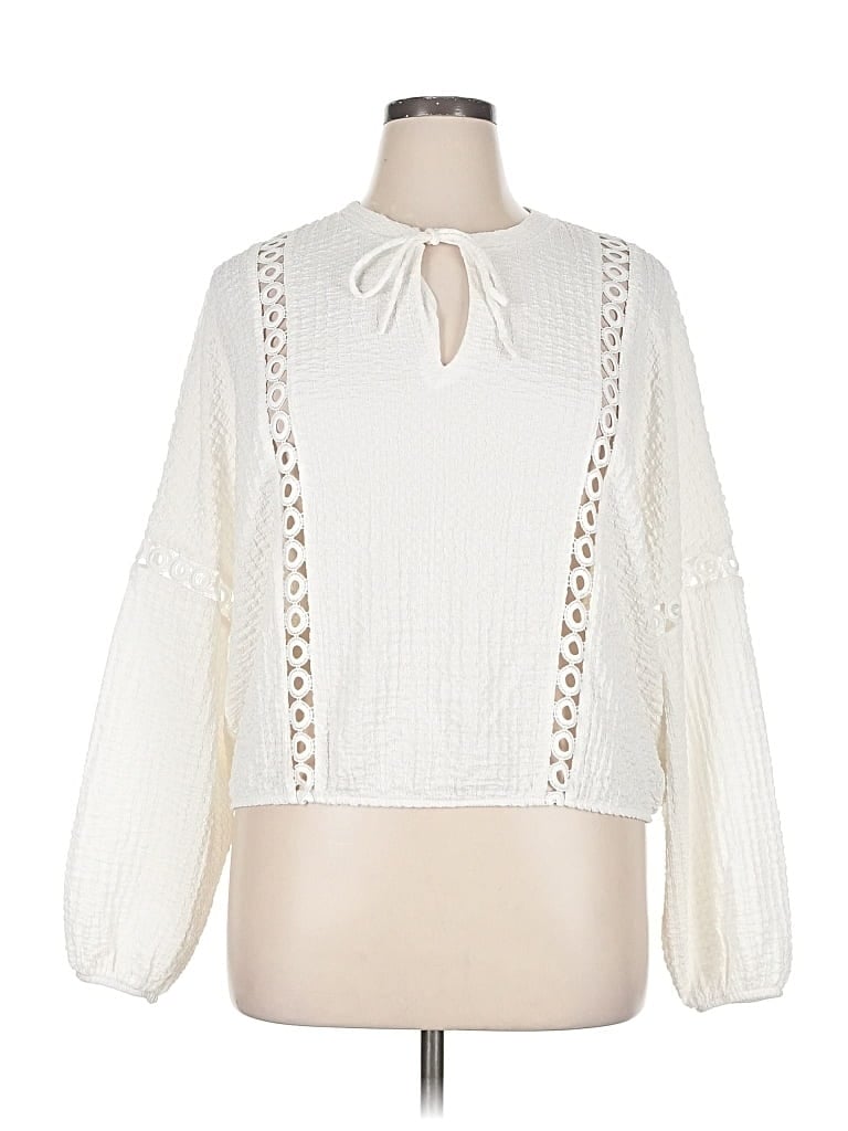 Pre-owned Divided By H&m Long Sleeve Blouse In White