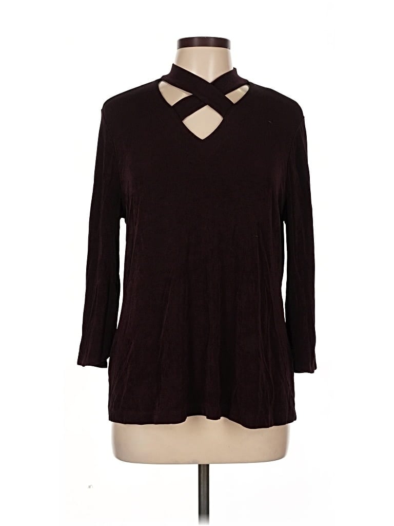 Pre-owned Travelers By Chico's Long Sleeve Top Burgundy Keyhole Neckline Tops