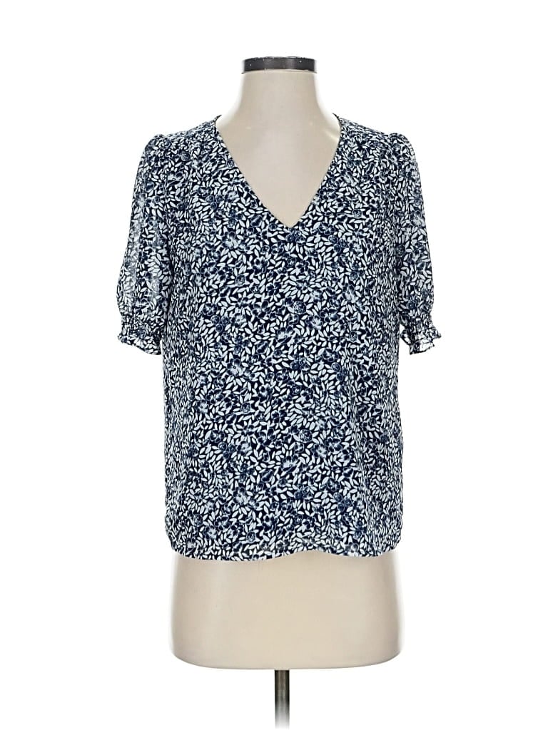 Pre-owned J.crew Factory Store Short Sleeve Blouse In Blue