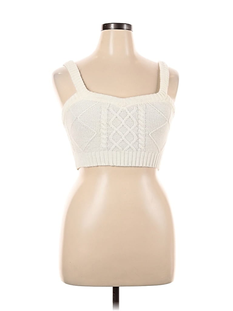 HAZEL Pre-owned Sleeveless Top Ivory Square Neckline Tops In White
