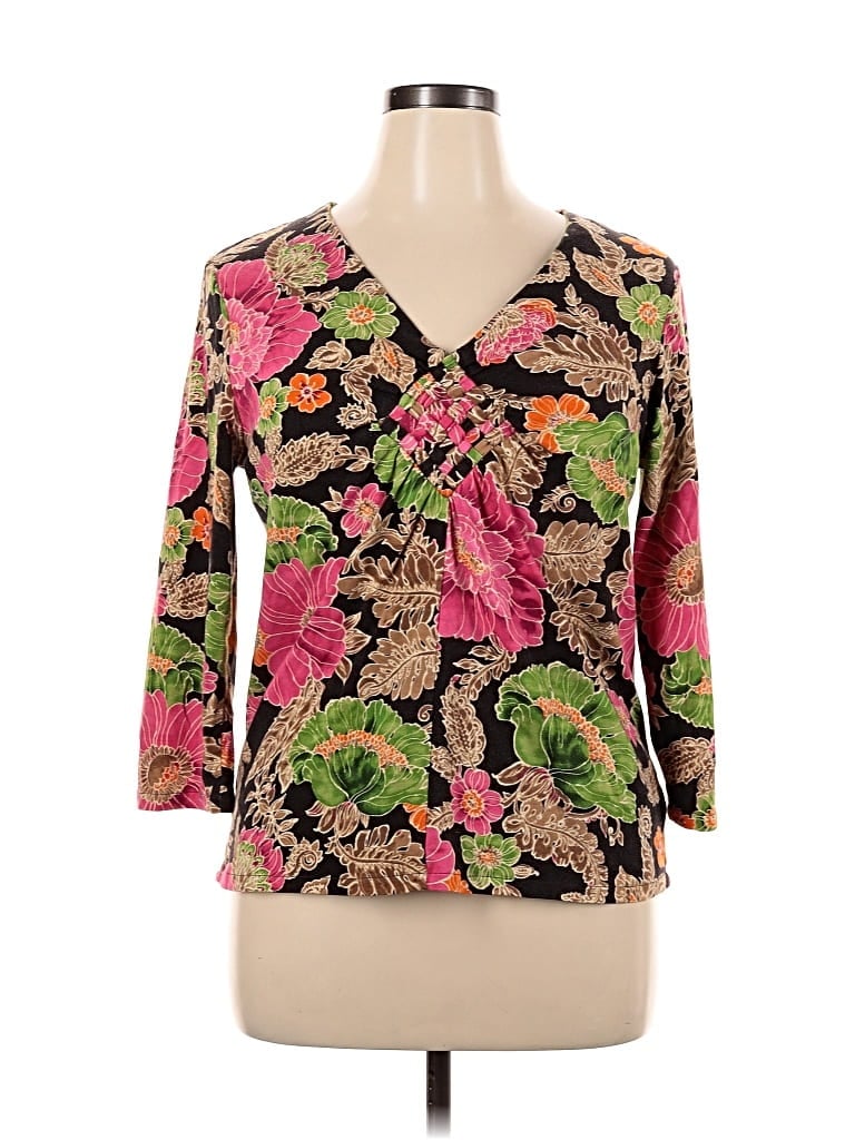 Pre-owned Caribbean Joe 3/4 Sleeve Blouse In Green
