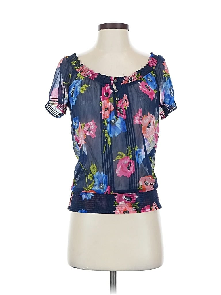 Pre-owned Hollister Short Sleeve Blouse In Blue