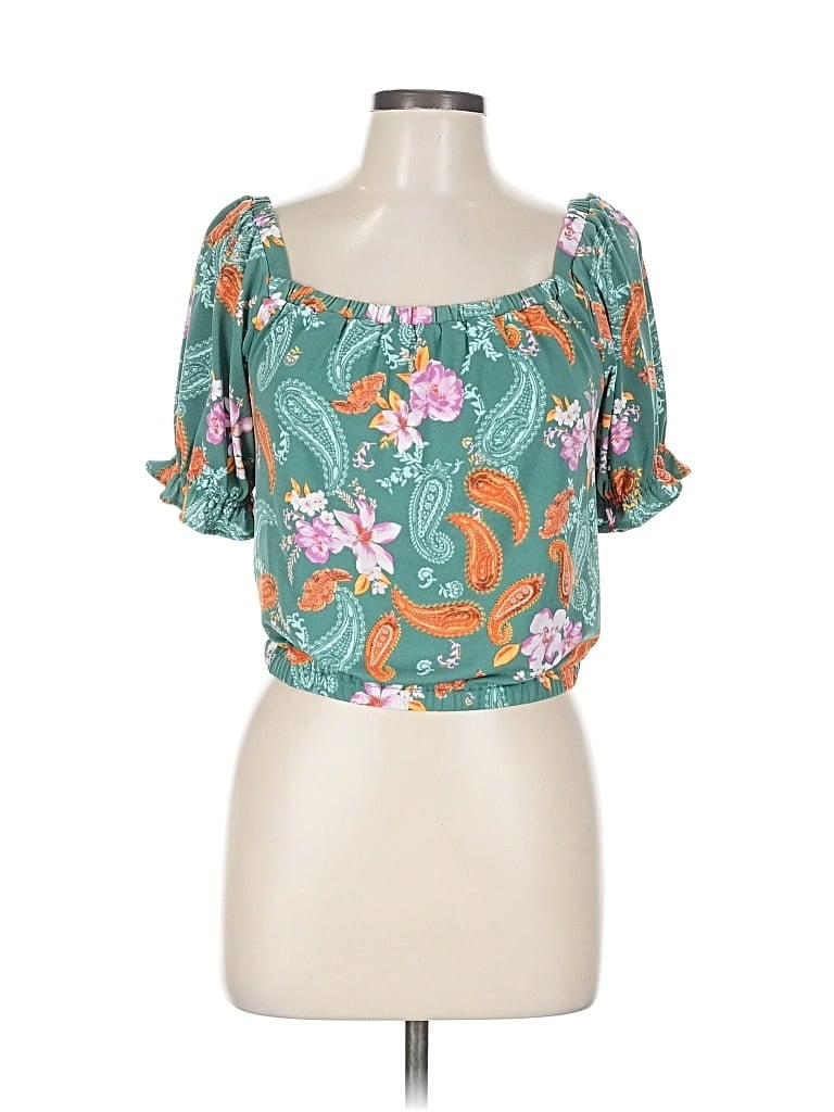 Pre-owned Bar Iii Short Sleeve Blouse In Blue