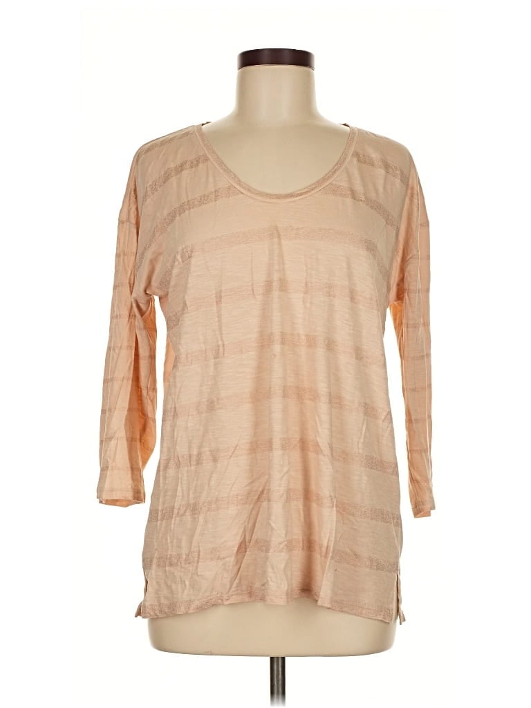 Pre-owned Ann Taylor Loft 3/4 Sleeve Top Tan Scoop Neck Tops In Brown