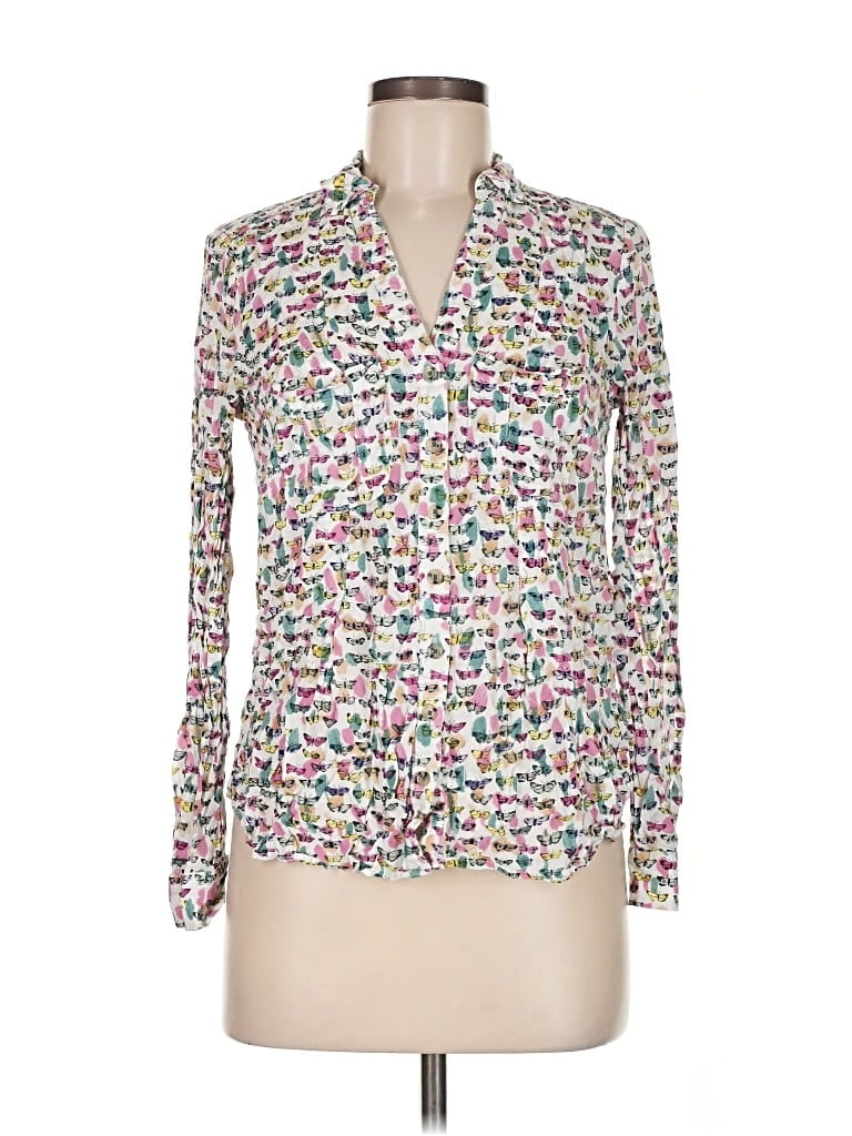 Pre-owned Maeve By Anthropologie Long Sleeve Blouse In White