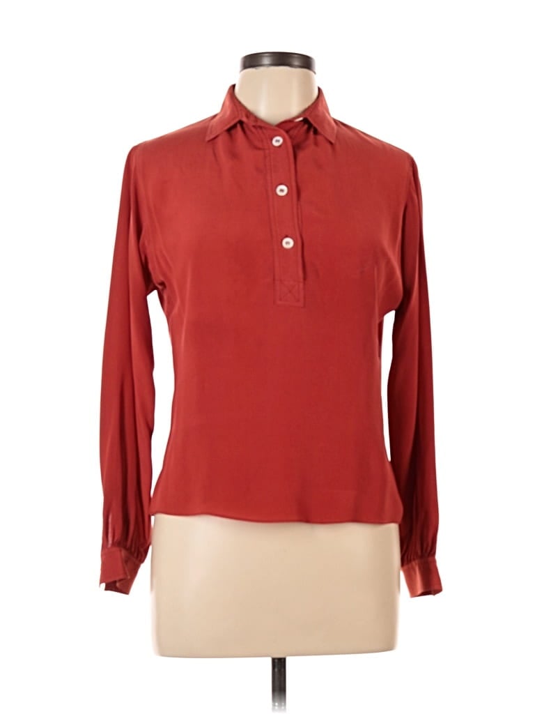 Pre-owned Christian Dior Sports Long Sleeve Silk Top Orange Keyhole Neckline Tops