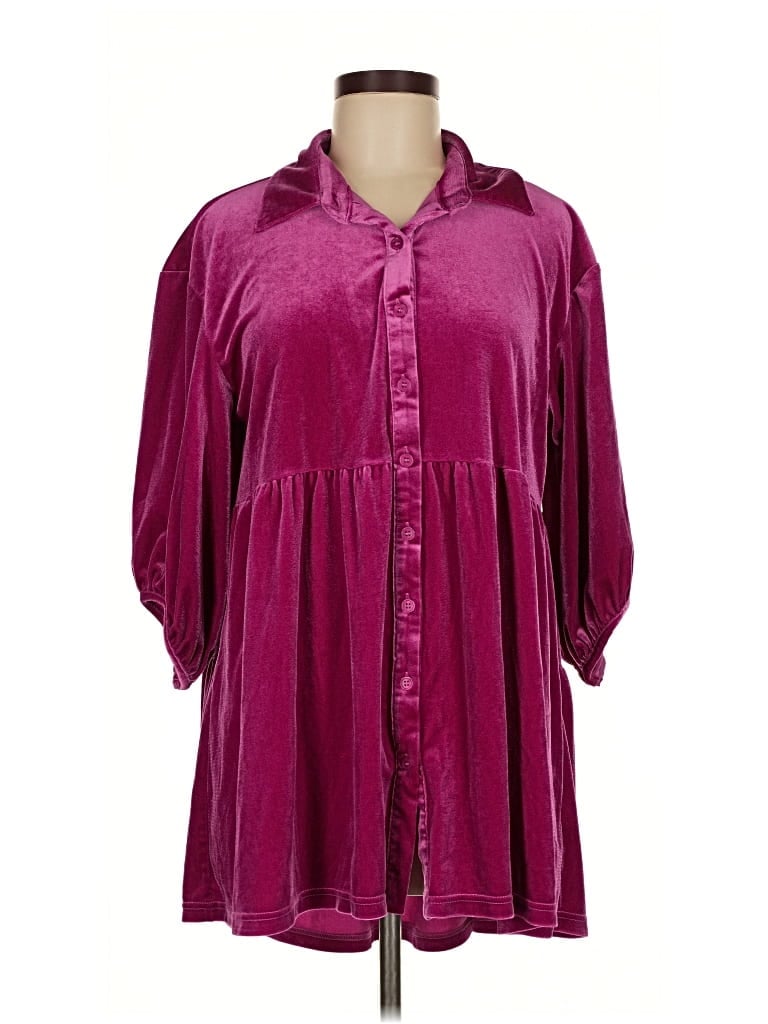 Pre-owned Unbranded 3/4 Sleeve Blouse In Burgundy