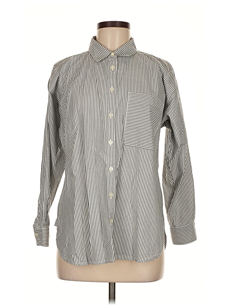 Pre-owned Ann Taylor Loft Long Sleeve Button Down Shirt In Gray