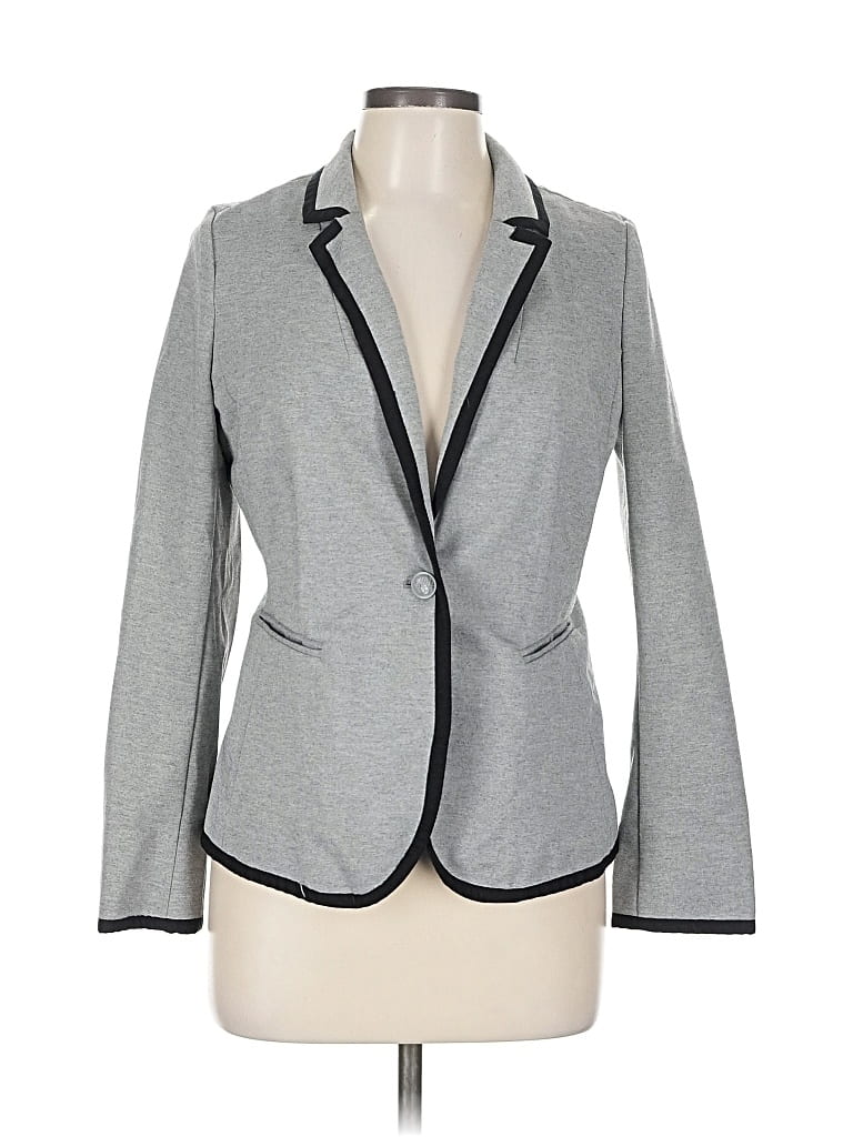 Pre-owned Crown & Ivy Long Sleeve Top Gray Collared Neckline Tops