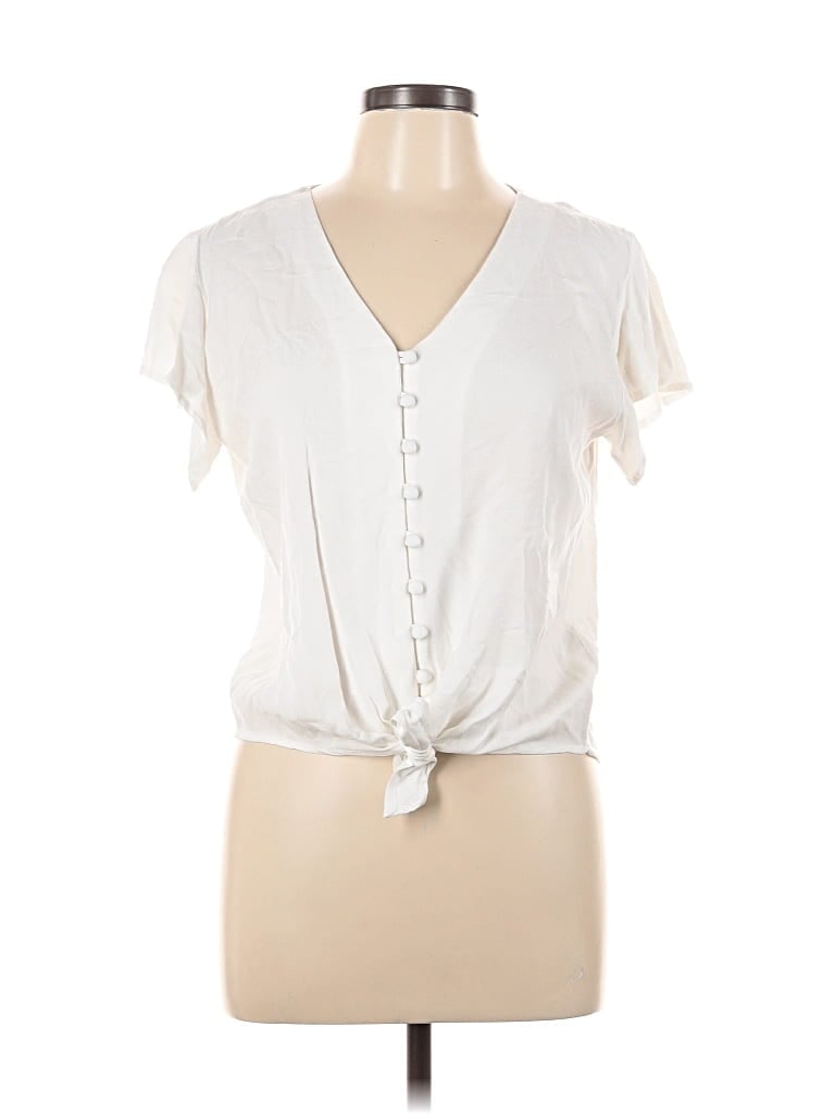 Pre-owned Sim & Sam Short Sleeve Top Ivory Plunge Neckline Tops In White