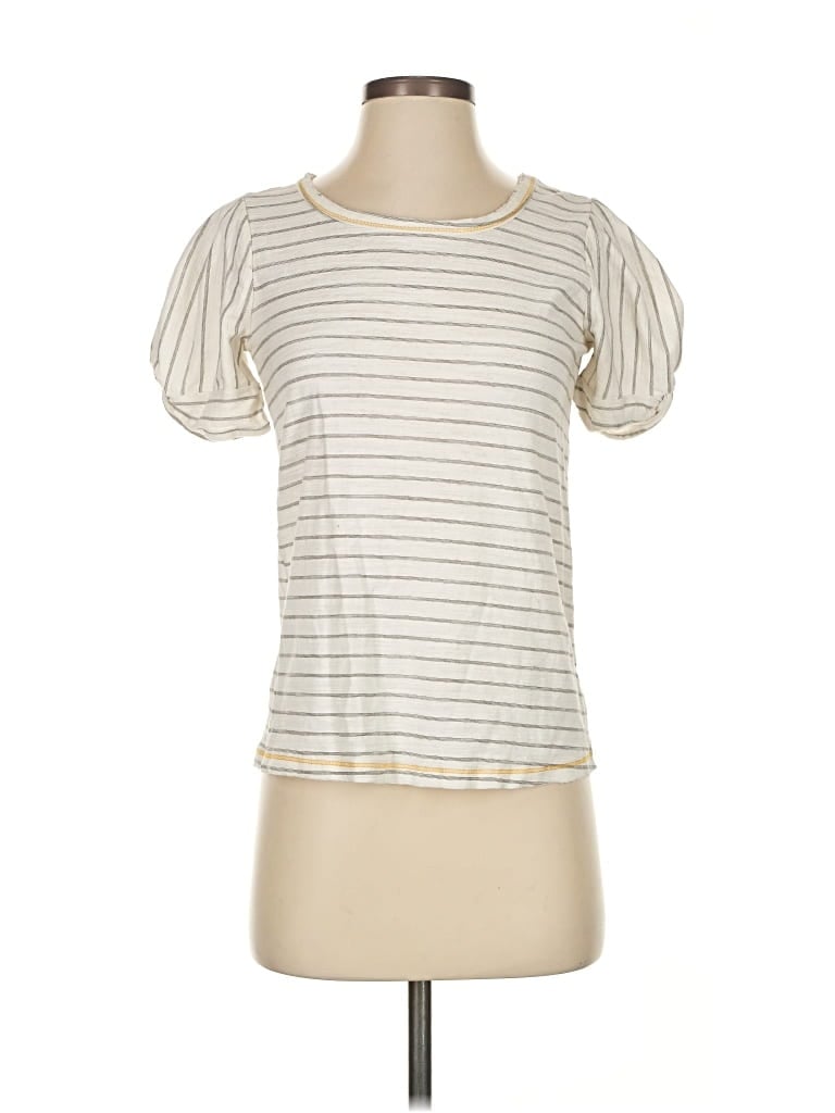 Pre-owned Hem & Thread Short Sleeve Top Ivory Scoop Neck Tops In White